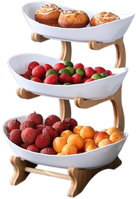 다용도 플레이트 접시 장식소품 거실용 주방용 과일쟁반 케이크 디저트 간식바구니 유럽식과일접시 조립 불필요, 1세트, 3단 흰색