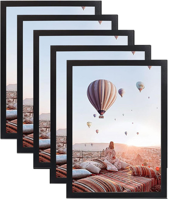 민크 무타공 접착식 자석액자 게시판 안내판 프레임, 5개, 블랙