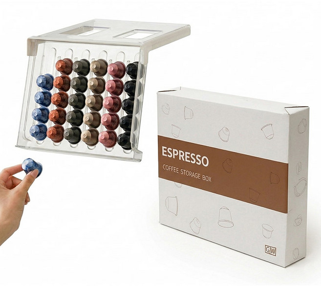 제로앤나인 붙이는 슬라이딩 커피캡슐 보관함, 1개, 투명