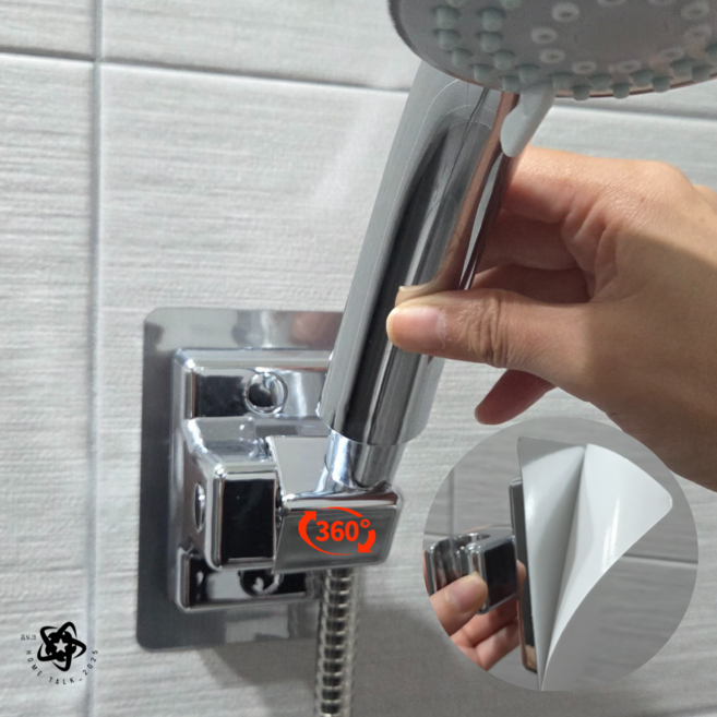 홈토크 무타공 강력 접착 샤워기 거치대 각도조절, 메탈실버