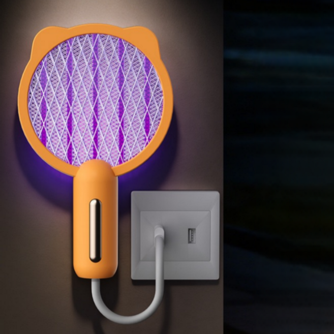 2in1USB 미니전기모기채 가정용 휴대용 전기 벌레퇴치기, 오렌지