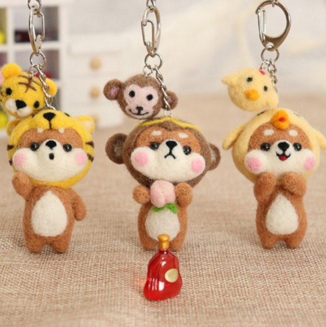 [아띠엘] DIY 시바견 양모 니들 펠트 세트 집콕놀이 귀여운 동물 인형만들기 열쇠고리 키링 키트, 쥐돌이시바, 1개