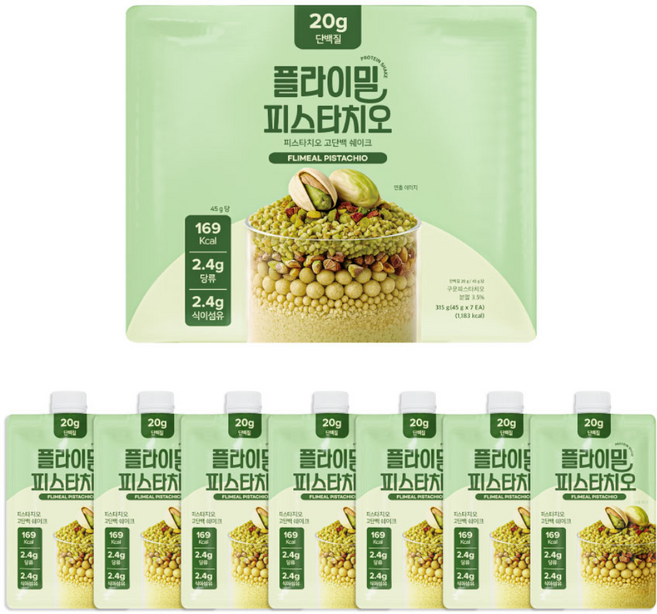 플라이밀 단백질 쉐이크 파우치 피스타치오맛, 45g, 7개