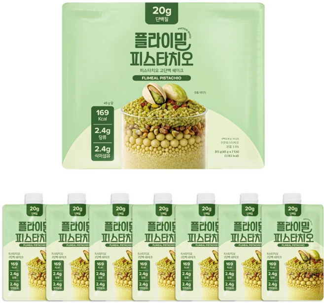 플라이밀 단백질 쉐이크 파우치 피스타치오맛, 45g, 7개 - 쿠팡