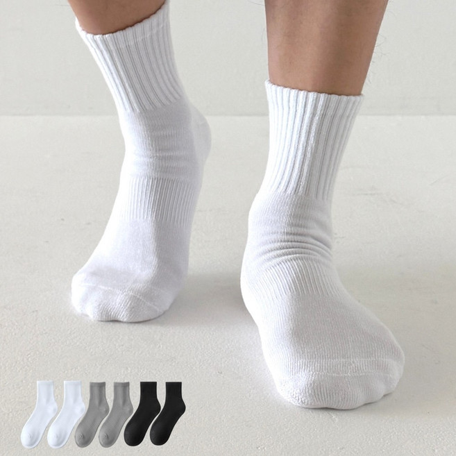 래비뜨 국산 남성 두툼한 쿠션 바닥 무지 중목 스포츠 양말 6팩, 혼합, 1세트