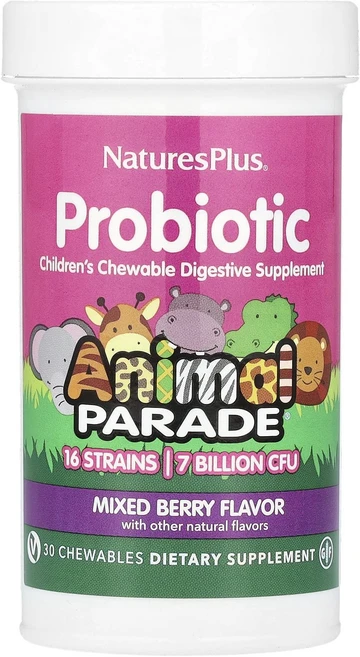 NaturesPlus 프로바이오틱 어린이용 츄어블 소화 보충제 믹스 베리 70억 CFU 츄어블 30정, NaturesPlus프로바이오틱어린이용츄어블소화보충제믹, 1개 - 쿠팡