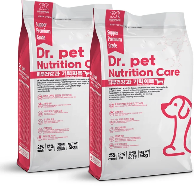 닥터펫 뉴트리션케어 5kg 슈퍼프리미엄급 전연령 기능성 강아지 사료 건식사료, 피부/피모+알러지, 2개 - 쿠팡