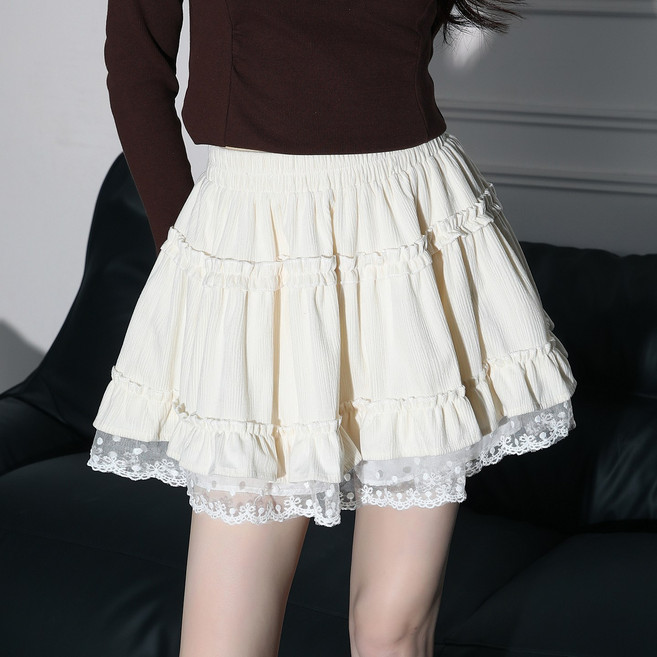 썸머바이브 NQ-348 벨벳 레이스 하이웨스트 A라인 미니 스커트