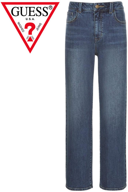 [백화점발송] 게스 여성 청바지 데님 와이드핏 워싱 다크 블루진 출근 작업 여행 학교 사계절