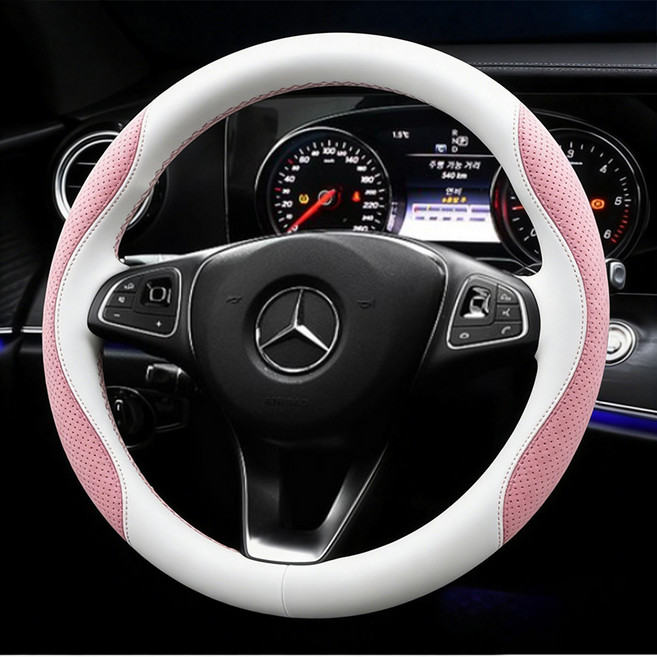 프리미엄 논슬립 실리콘 투톤 핸들커버 자동차 숨쉬는 타공 핸들커버370mm~380mmXFXPT798, 핑크 화이트