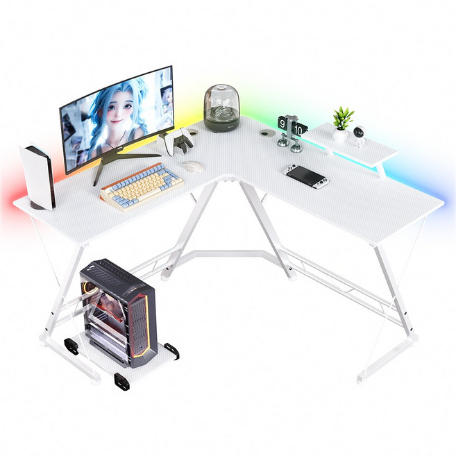 L자형 컴퓨터 책상 코너형 게이밍 책상 컴퓨터 테이블 학생 책상 서재 책상 사무용 책상, 탄소섬유화이트 PRO