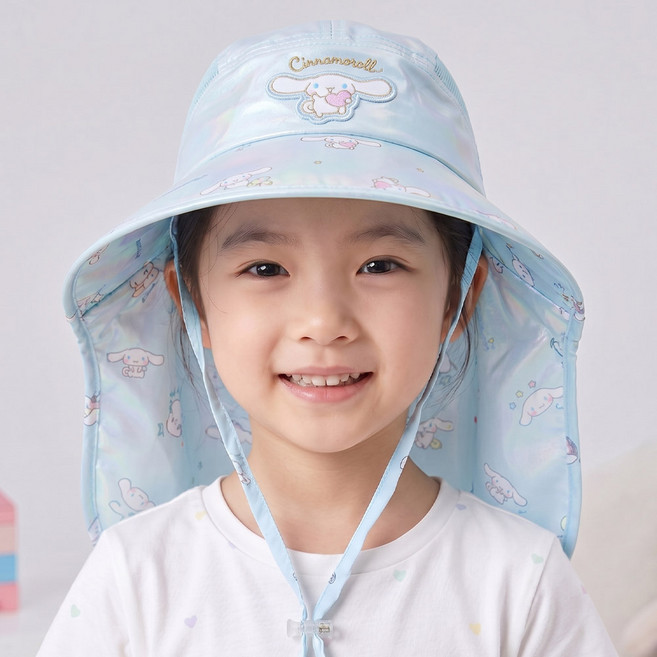 산리오 케릭터즈 시나모롤 햇빛 보호용 어린이 홀로그램 플랩캡 모자