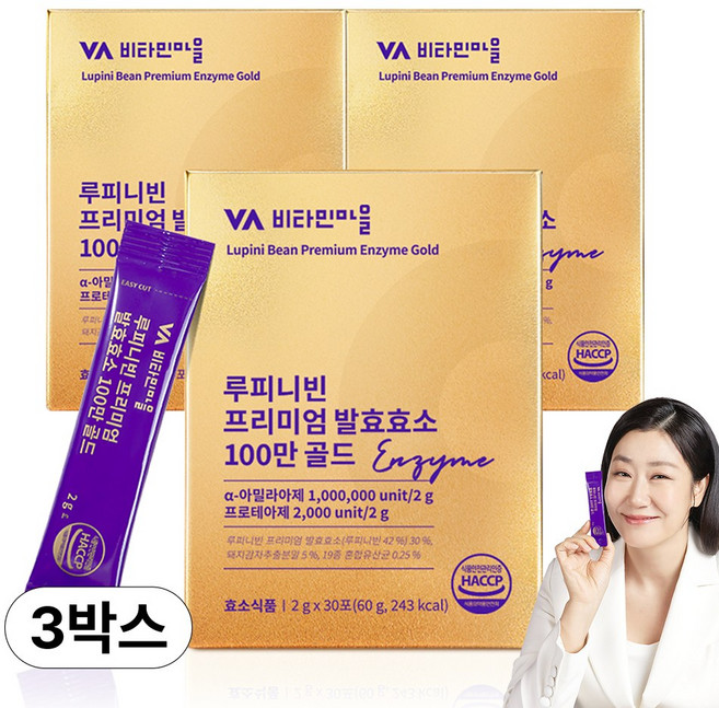 비타민마을 루피니빈 프리미엄 발효효소 100만 골드 30p, 60g, 3개