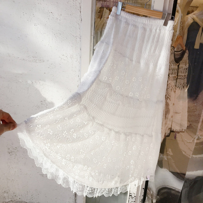 봄 캉캉 레이스 플라워 자수 롱 스커트