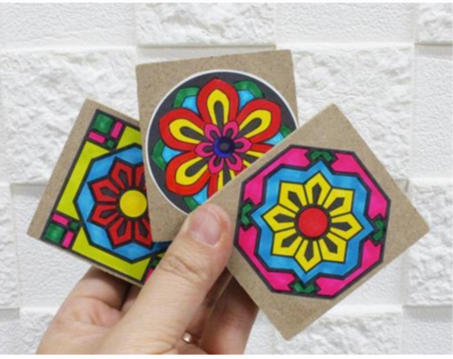 전통문양 스티커 색칠 나무 비석치기 전통 놀이 만들기 5인 학생 DIY 감성발달