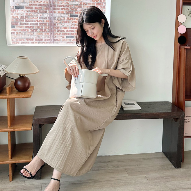 디테일웨어 여성 올데이 날개 롱원피스 빅사이즈 임부복 시원한 반팔원피스 홈웨어 꾸안꾸룩 아노락 4XL 원피스