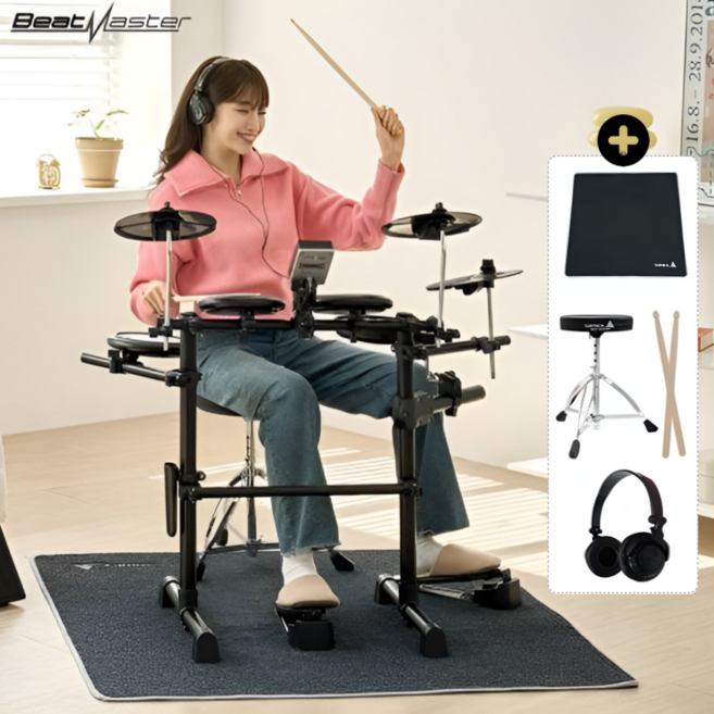 삼익악기 비트 마스터 전자드럼 SED-20 + 고급형 드럼 의자 + 고급 매트 + 접이식 헤드폰 + 드럼스틱 2p 세트, SED-20 풀패키지 + 전용앰프, 1개