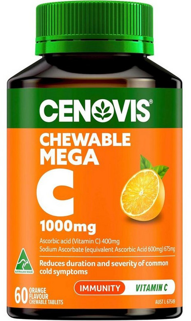 호주 세노비스 Cenovis Mega C 메가 C 비타민C 1000mg 오렌지맛 츄어블 오렌지맛, 2개, 60정