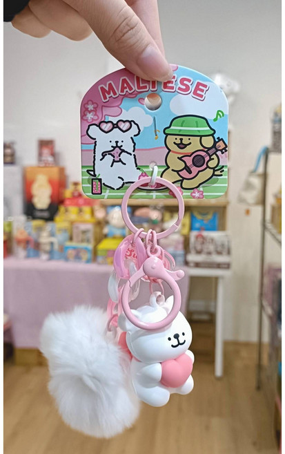 線條小狗 鑰匙圈 甜蜜赴約系列, 白色小狗, 1個