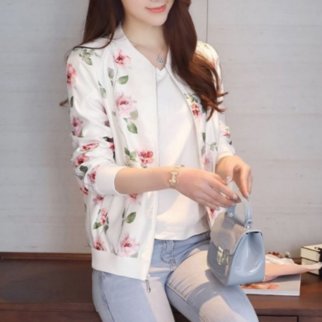 여성 지퍼 점퍼 루즈핏 캐주얼 아우터 꽃무늬 바람막이 간절기 프린팅 플라워 봄가을 슬림핏 패턴 장미