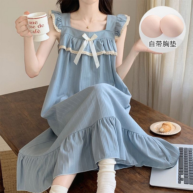 麒麟優選 帶胸墊睡裙 夏季新款 公主甜美居家服