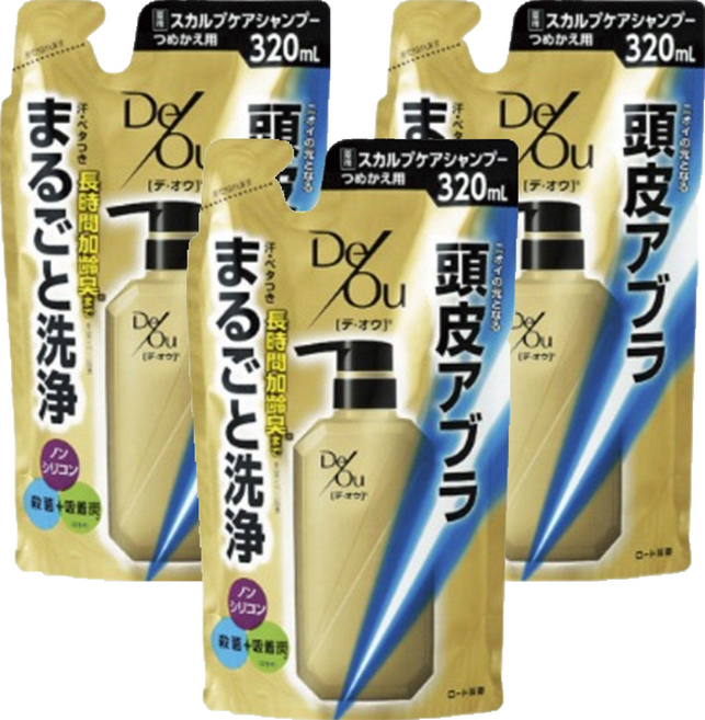 ROHTO 樂敦 DeOu 頭皮護理洗髮精 補充包, 3個, 320ml