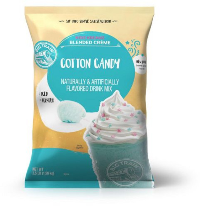 Big Train 과일 가루 분말 파우더 빅 트레인 딸기 블렌디드 크림 음료 믹스 3.5파운드 1팩, 솜사탕, 56 온스 (1팩), 1.59kg, 1개
