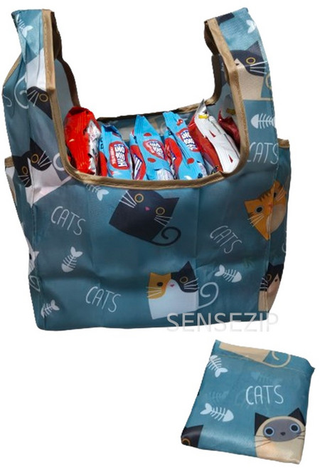 미니 사이즈 데일리 에코백 장바구니 미니 시장가방, 청록 뚱냥이, 1개