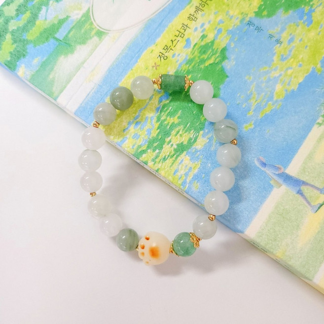 귀여운 고양이 발바닥 염주 행운 팔찌 원석 비즈, 단품, 1개