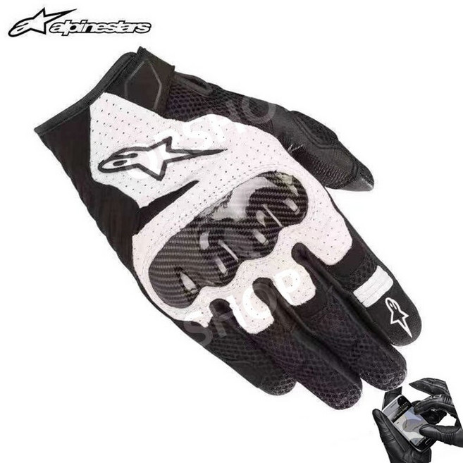 알파인스타 스크린 터치 여름 장갑 오토바이 바이크 라이더 글러브 통기성 메쉬 양가죽, 화이트 터치