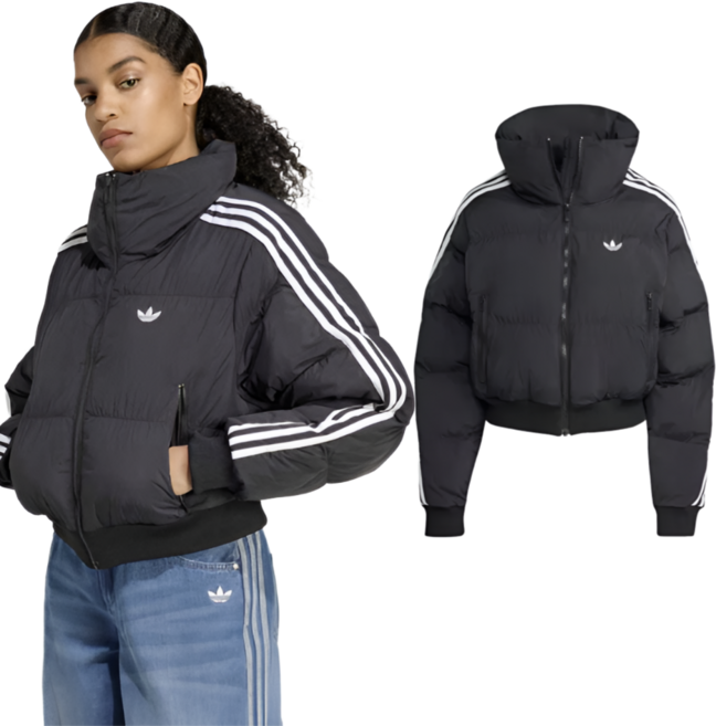 국내매장판 아디다스 여성 아디컬러 크롭 합성 다운 퍼퍼 러닝 숏패딩