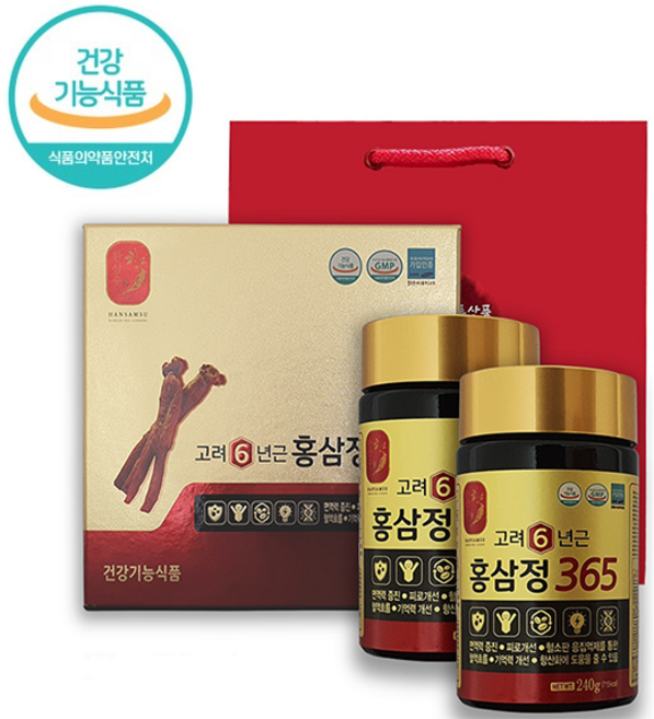 고려 6년근 홍삼정365 부모님선물 감사선물 면역력 증진 피로개선 홍삼 농축액, 240g, 4개