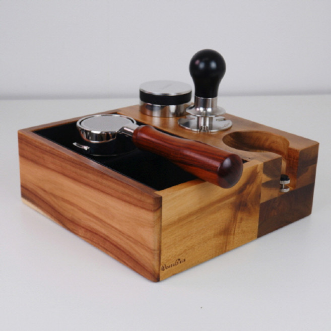 리뉴얼 우드 탬핑스테이션 커피 디스트리뷰터 넉박스 포터필터 거치대 51/54 mm, 51/54mm, 1개