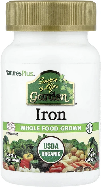 단백질 비타민 철분 마그내슘 칼슘 NaturesPlus Source of Life Garden 철분 베지 캡슐 30정(캡슐 1정당 18mg) 고루고루섭취해주세요, NaturesPlusSourceofLifeGarden철, 1개 - 쿠팡