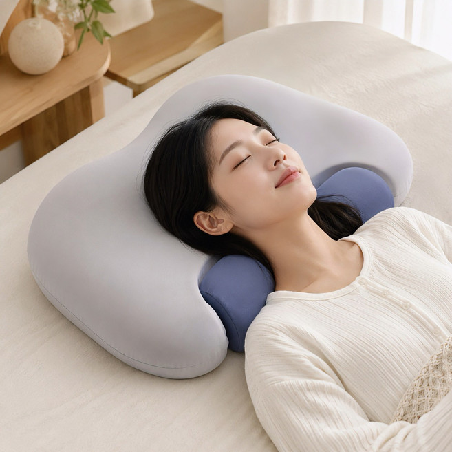 아임벅 인체공학 경추베개 높이조절 메모리폼 목 어깨 지지 기능성 숙면 베개, 1개, 블루