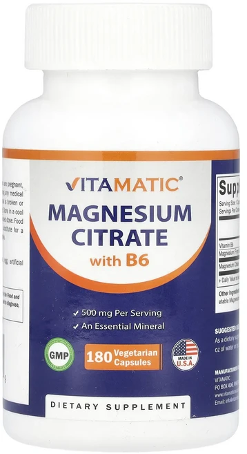 건강챙기세요 Vitamatic 마그네슘시트레이트 B6 함유 베지 캡슐 180정 백살까지오래오래, Vitamatic마그네슘시트레이트B6함유베지캡슐180정, 1개 - 쿠팡