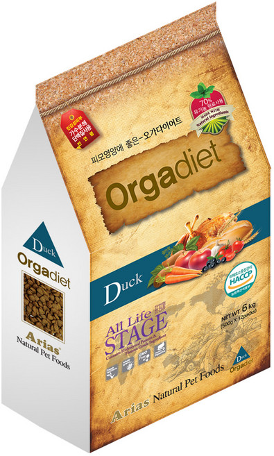 오가다이어트(Orgadiet) 유기농 오가닉 가수분해 애견사료 오리현미, 2kg, 1개, 오리