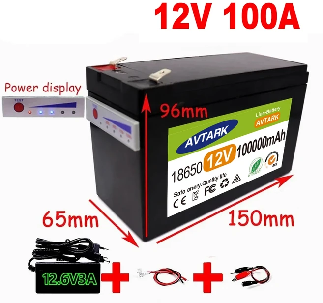 리튬 12V 120Ah LiFePO4 딥 8000+ 사이클 배터리 조명 파워 휠 태양광/풍력 발전 소형 UPS용 충전식 배터리, 02 100000mAh
