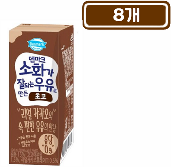 덴마크 소화가 잘되는 우유로 만든 초코우유, 190ml, 8개