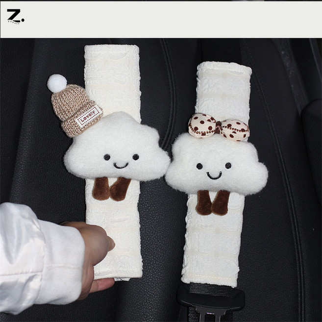 Zoovit 귀여운 구름 캐릭터 자동차 안전벨트 커버 1+1, 화이트, 1개