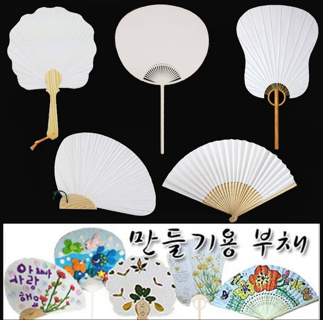 스쿨펀 종이부채(1개입)-낱개 원형 조개 꽃 합죽선 선녀 만들기재료 공예 한지 방과후수업 그리기 행사 유치원 어린이집, 1개, 합죽선부채(1개입)