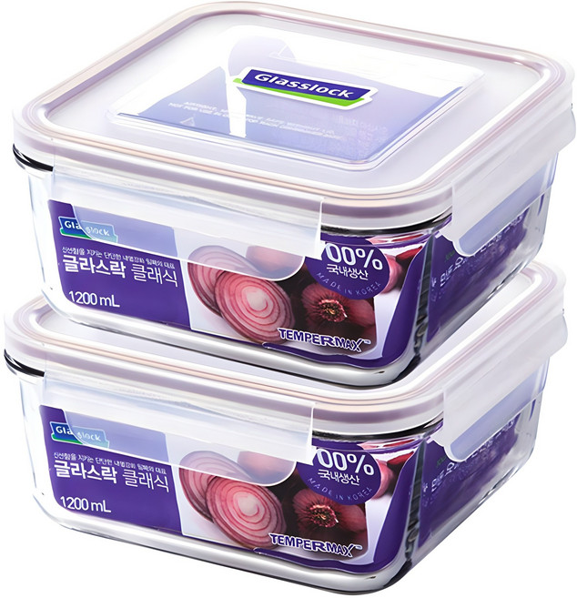글라스락 퍼플 에디션 정사각 밀폐용기, 2개, 1.2L
