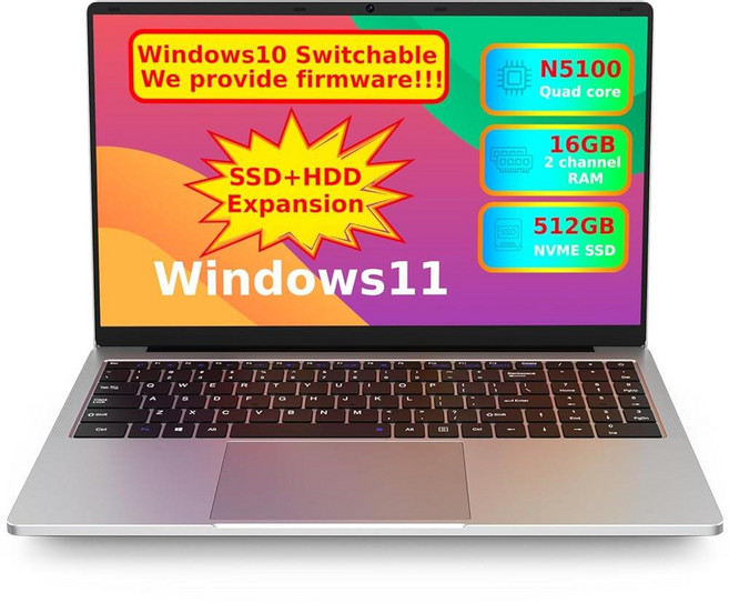 OTVOC 노트북 15.6인치 윈도우 11 VocBook 15 셀러론 N5100 16GB RAM 512GB PCIE NvMe SSD 4TB 확장 15.6인치 FHD, OTVOC 노트북 15.6인치 윈도우 11, VocBo