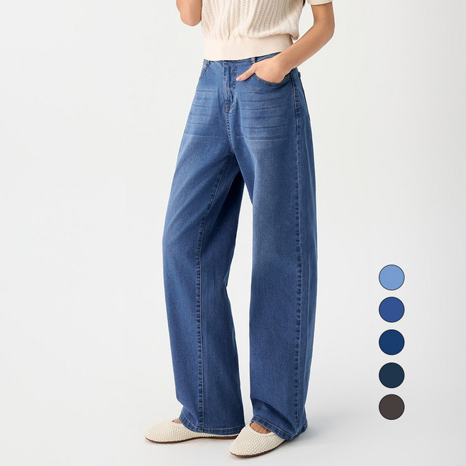 엘블로썸 여성 [숏 기본 롱] 스판 리얼 와이드 허리편한 히든밴드 청바지