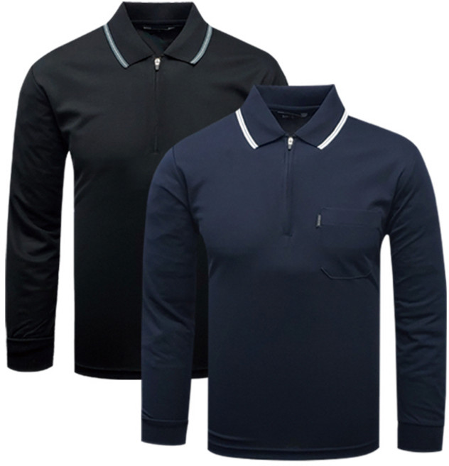 1+1 쿨 지퍼 카라 긴팔 티셔츠(블랙 네이비) 2장세트