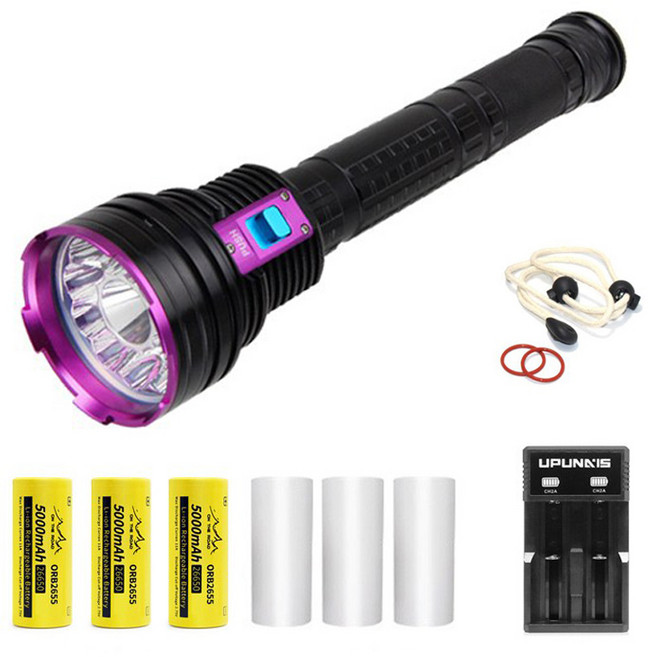 전문가용 12구 수중 랜턴 후레쉬 풀세트 JZ67, 블랙, 1개