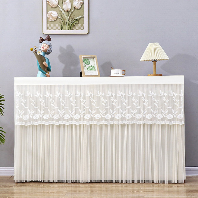 벨크로 레이스 가리개 커튼 찍찍이 책장 주방 서랍 가림막, 아이보리(120x80)