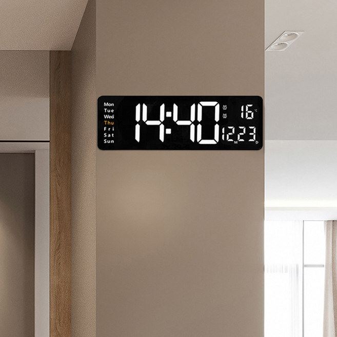 플랜와이 디지털 LED 대형 인테리어 벽시계, 블랙본체(화이트LED)