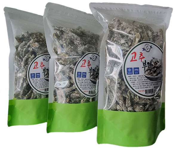 쪄서 말린 쫄깃한 국산 수제 고추부각, 1개, 200g