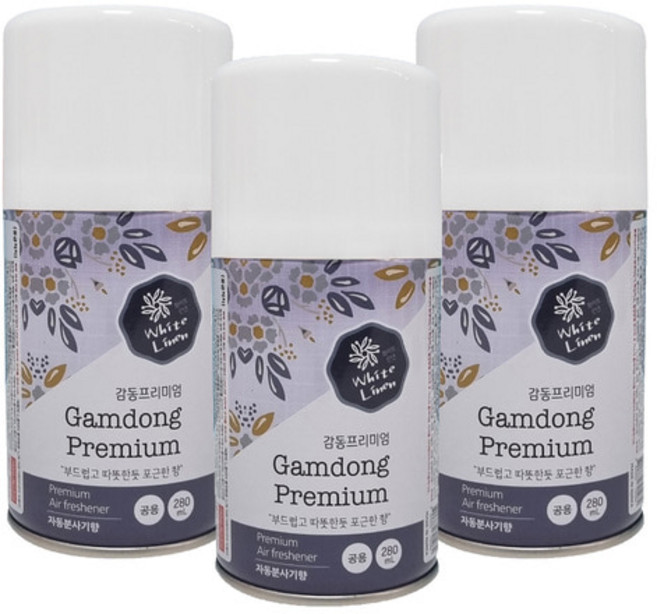 감동 프리미엄 자동분사기 향캔, 180g, 3개, 화이트린넨